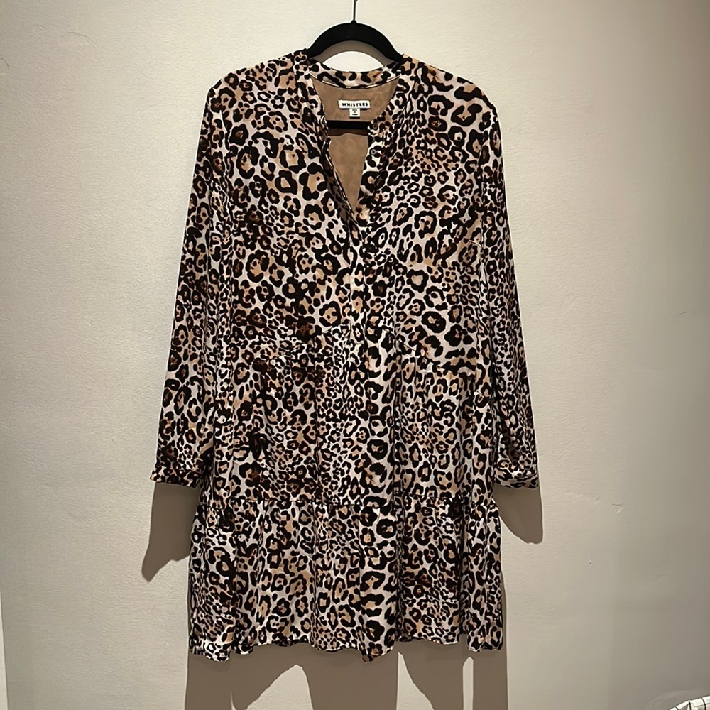 Whistles London babydoll long sleeve leopard print dress size 12 US